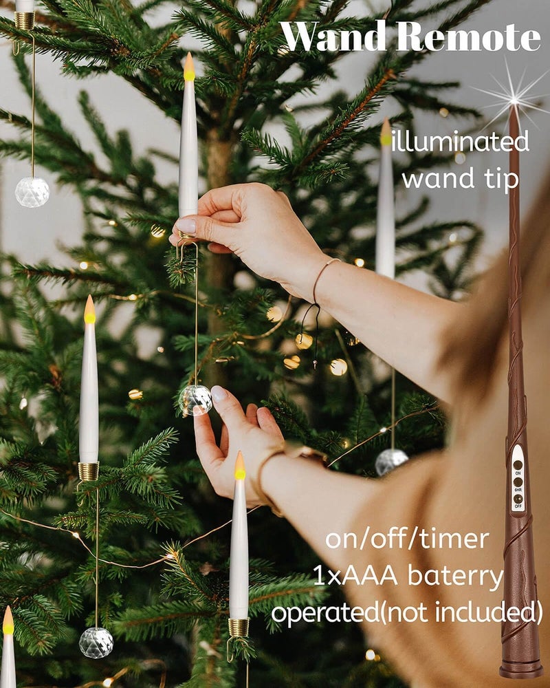 Knoste Christmas Tree Candles-Wand Remote-Crystal Ball Hooks-Suction Cups, 10 Pcs Battery Operated Window Candles, Flickering Warm Light, Xmas Home Ornaments, Wedding Party Decorations - Image 2